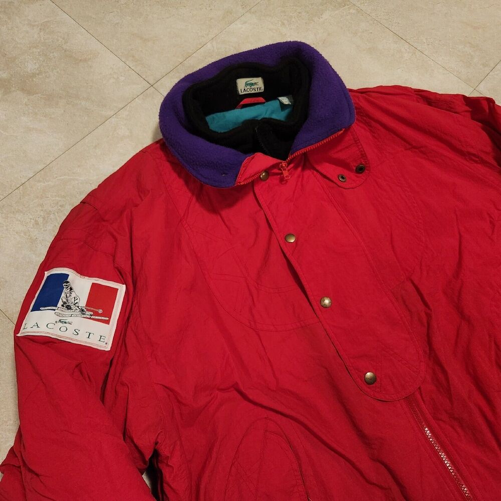 VTG 90s LACOSTE Mens XL Retro Snowboard Ski Jacket Double Collar Croc Insulated